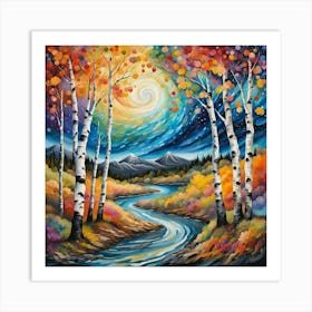 all season Birch River - Whimsical Nature Scene Canvas Print | Enchanting Mountain Landscape Art Art Print