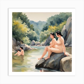 Nude Women In The River Art Print