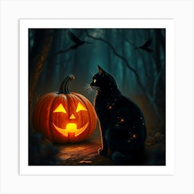 Halloween Cat In The Woods Art Print