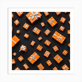 Gift Boxes On A Black Background Art Print