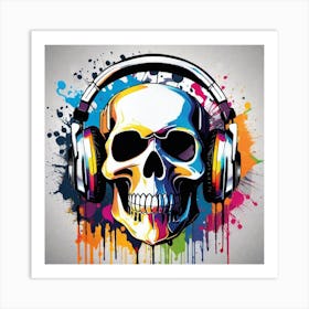 Skull With Headphones 57 Art Print