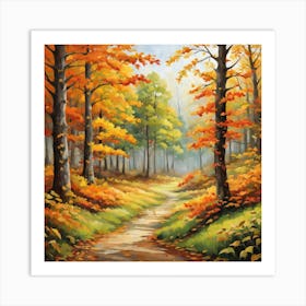 Forest In Autumn In Minimalist Style Square Composition 107 Art Print