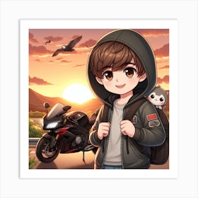 Boy With A Motorcycle Art Print