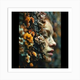 Woman With Flowers On Her Face Art Print