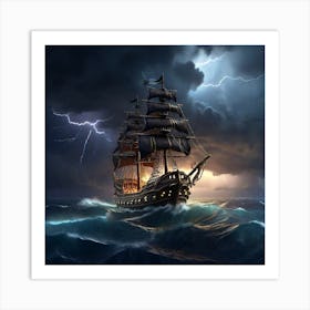 Leonardo Diffusion Xl A Pirate Ship Sailing During A Lightning 0 Art Print