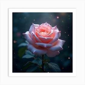 An Ethereal Rose With Petals Of Flowing, Holographic Light Blooming In A Mystical Garden 1 Art Print