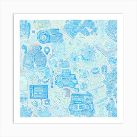 Blue Doodles Art Print