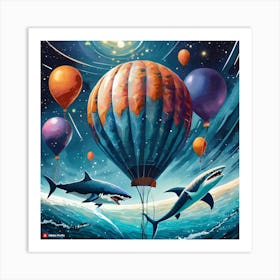 Firefly Balloons In Outer Space Being Attacked By Sharks 99707 Art Print