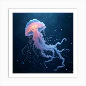 An Ethereal Jellyfish With Tendrils Of Shimmering, Bioluminescent Waves Drifting Through A Cosmic Sea 1 Art Print