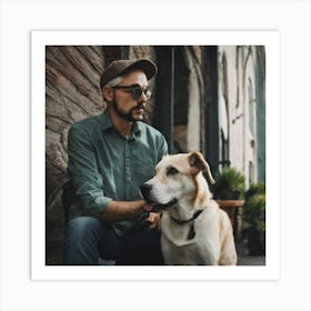 Portrait Of A Man With A Dog Art Print