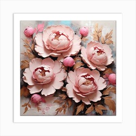 Pattern with Pink Peony flowers Art Print