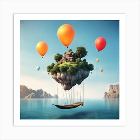Floating House With Balloons Art Print