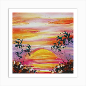 Sunset With Palm Trees 1 Art Print