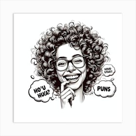 Girl With Glasses And Speech Bubbles Art Print