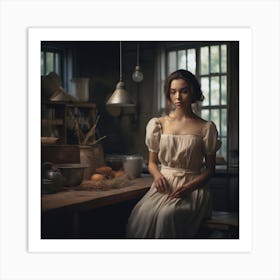 Portrait Of A Woman In A Kitchen Art Print