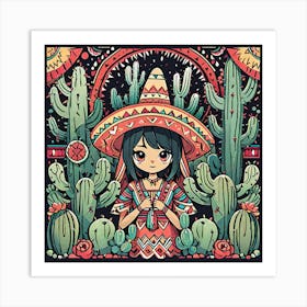 Mexican Girl With Cactus 3 Art Print