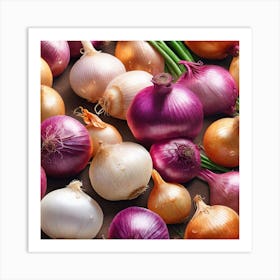 Onions On A Brown Background Art Print