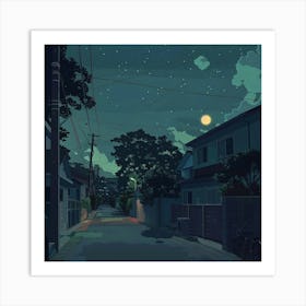 Nightime Moon Sequence Lofi Illustration Art Print