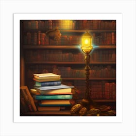 Lamp In A Library Art Print