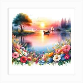 Sunset By The Lake 7 Art Print