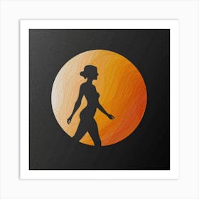 Silhouette Of A Woman Walking Art Print