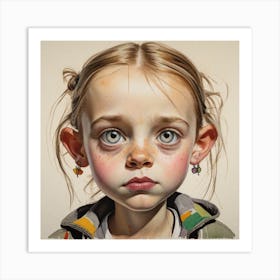 'Little Girl With Freckles First Day In School' Art Print