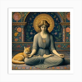 Meditating Woman With Cat 4 Art Print