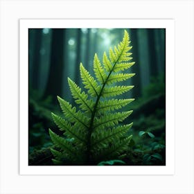 A Fantastical Fern With Fronds Of Glowing, Fractal Patterns In An Enchanted Forest Art Print