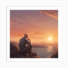  A Young, Bald Man Is Sitting, Clasping His Hand Un  Art Print