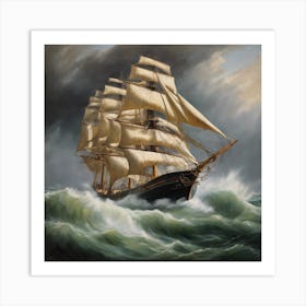 Sailing Ship In Rough Seas Art Print