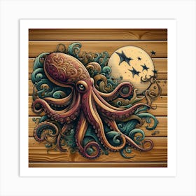 Intricate Octopus Under the Moonlight Art Print