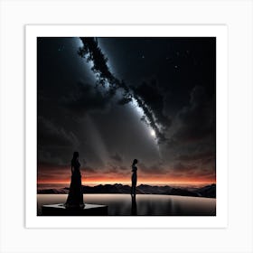 Two Women Looking At The Milky Way Art Print