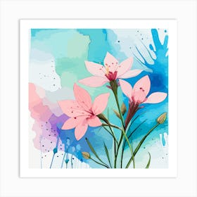 Watercolor Flowers Background Art Print