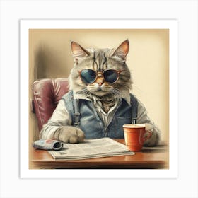 Cat With Glasses 9 Art Print