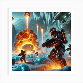 A Futuristic Sci Fi Battlefield Where Pyroguard Co Art Print