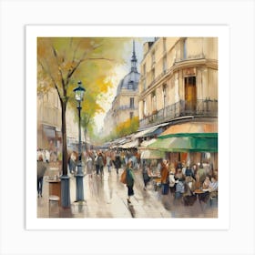 Cafe in Paris. spring season. Passersby. The beauty of the place. Oil colors.17 Art Print