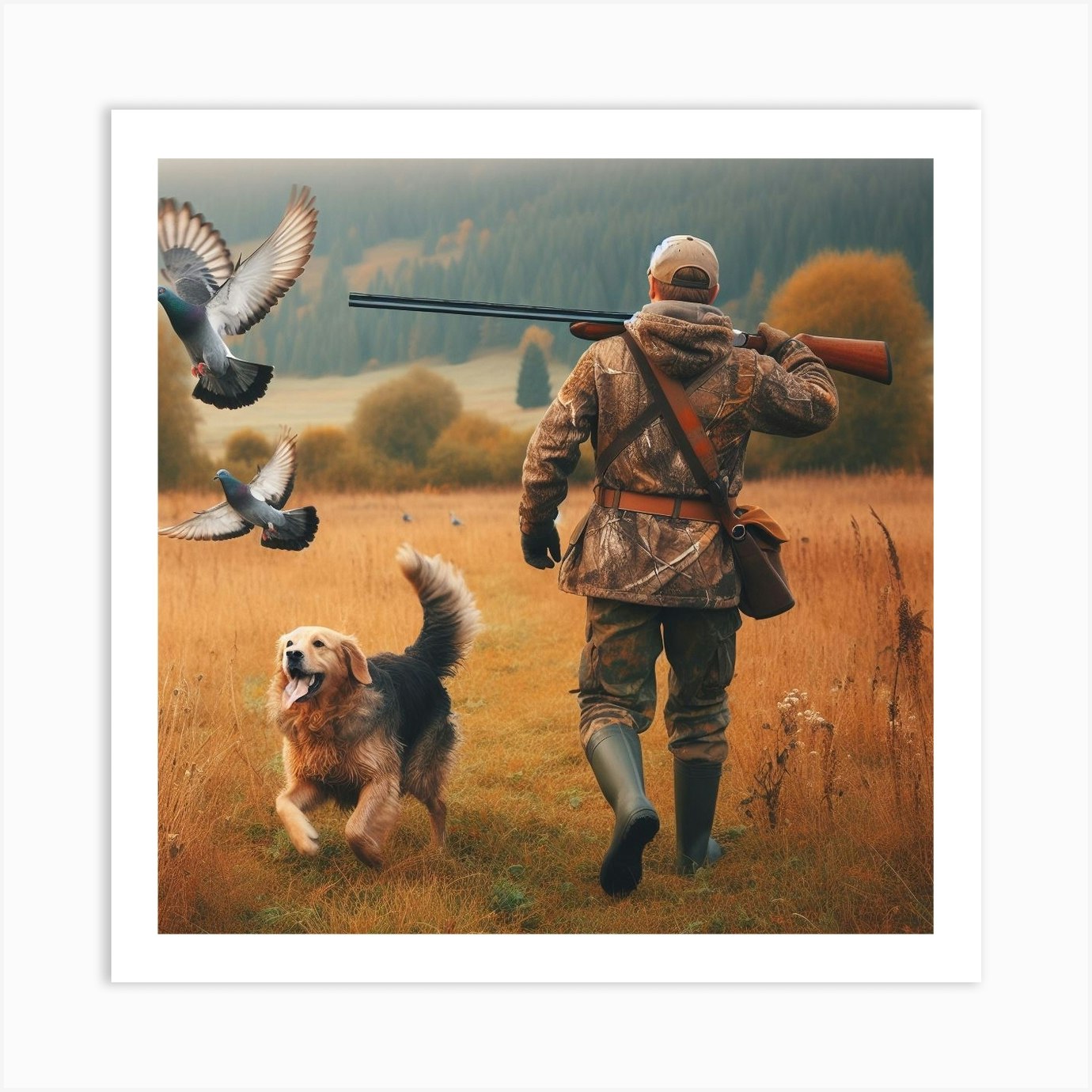 Dog Hunting With Pigeons Art Print by Ferhan - Fy