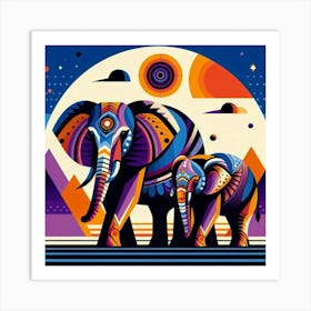 Curious Companions Elephants Art Print