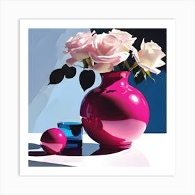 Blush Pink Roses, Sphere & Blue Glass Art Print