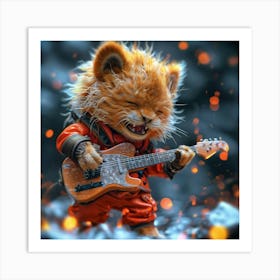 Lion Playing Guitar 1 Art Print