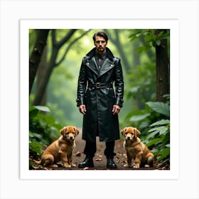 Man With Dogs In The Woods Art Print