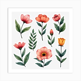 Watercolor Flowers 1 Art Print