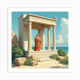 Watercolor Asclepius Healing In A Serene Greek Temple 1 Art Print