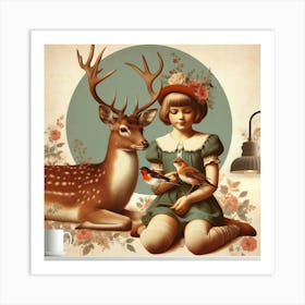 Little Girl And Deer 1 Art Print