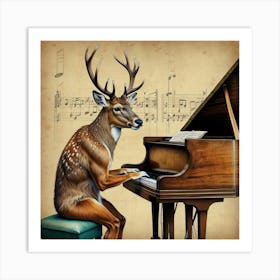 Deer Playing Piano 2 Art Print