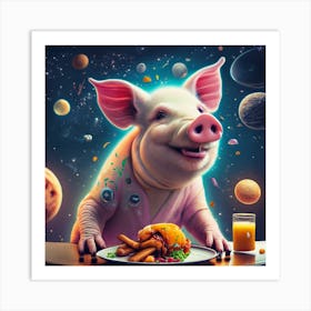 Space Pig Chicken Dinner Art Print