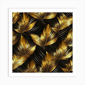 Gold Leaves On Black Background 1 Art Print