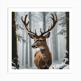 Deer In The Snow 2 Art Print