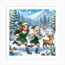 Christmas Elves in winter 2 Art Print