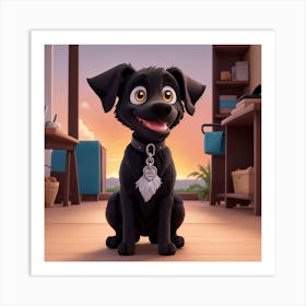 A black dog in sunset Art Print